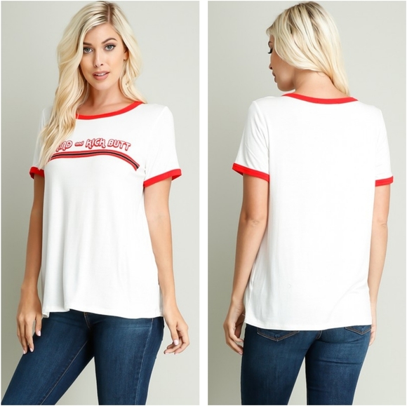 Tops - Be Kind and Kick Butt Red White Graphic Ringer Tee